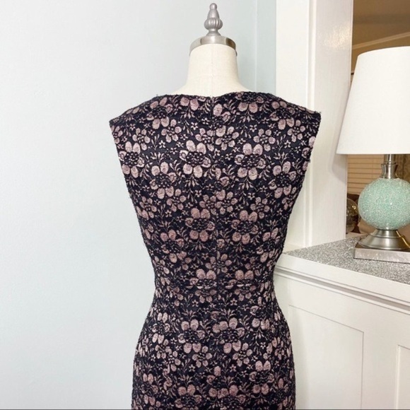 Tahari Black & Rose Gold Lace V Neck Sheath Dress 2 XS - Picture 7 of 11